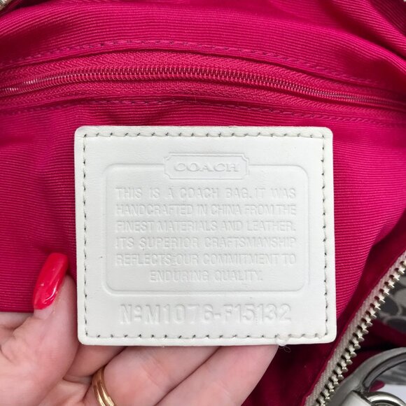 Coach Gray Pebbled Leather Signature Stripe Heritage Satchel Bag F15132 - Picture 11 of 11